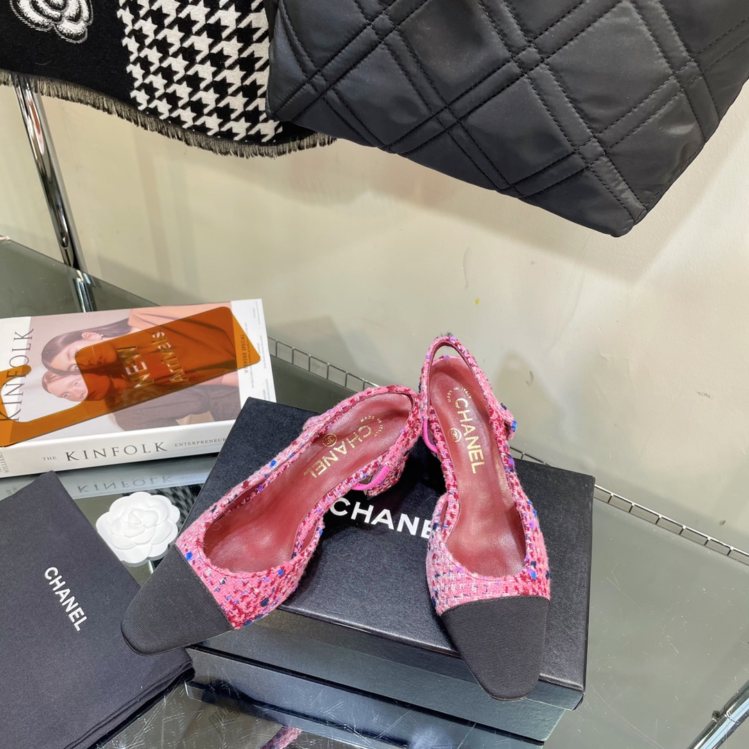 Chanel Tweed Slingback Shoes - Image 7
