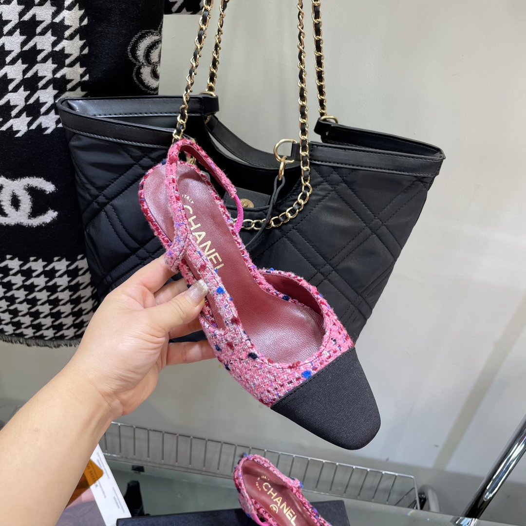 Chanel Tweed Slingback Shoes - Image 6