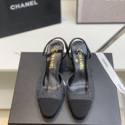 Chanel Denim Grey Slingback Shoes