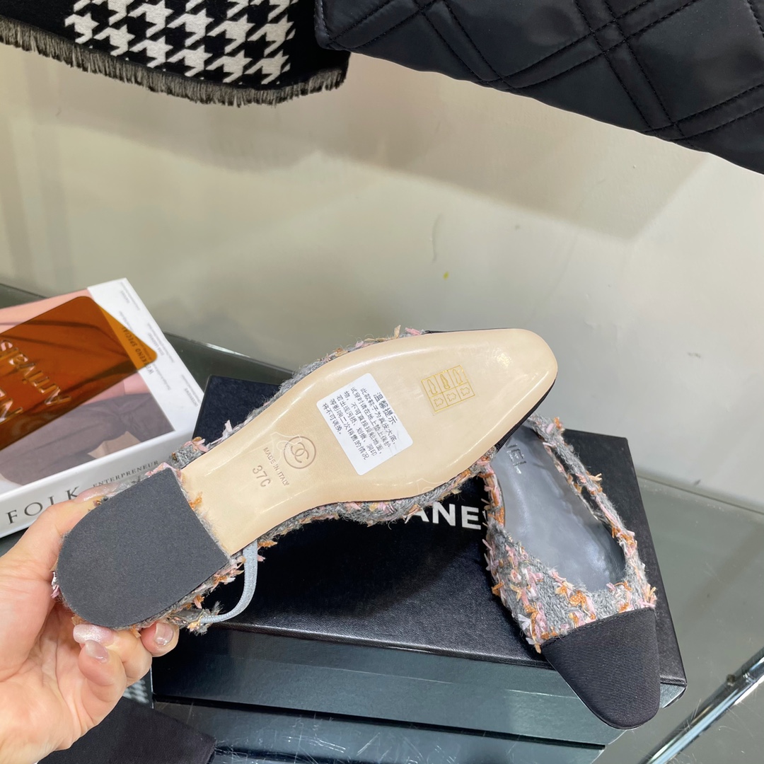 Chanel Tweed Slingback Shoes - Image 8