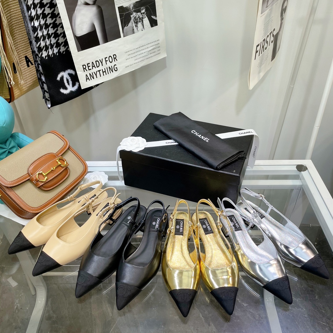 Chanel Beige Pointed Toe Slingback Shoes - Image 10