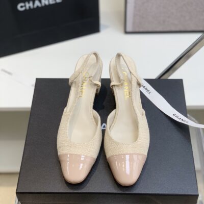 Chanel Beige Tweed Slingback Shoes