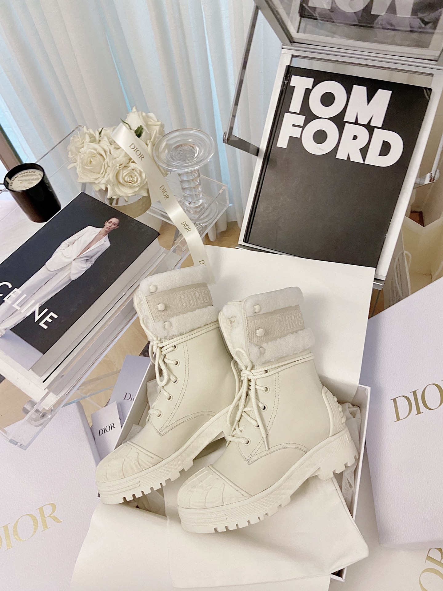 Dior Lace-up White Ankle Boots - Image 3