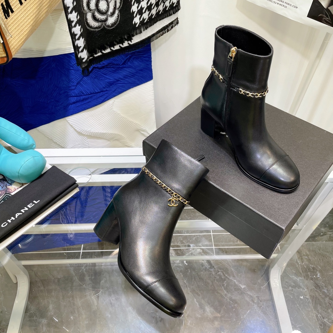 Chanel Round Toe High-heeled Ankle Boots - Image 7