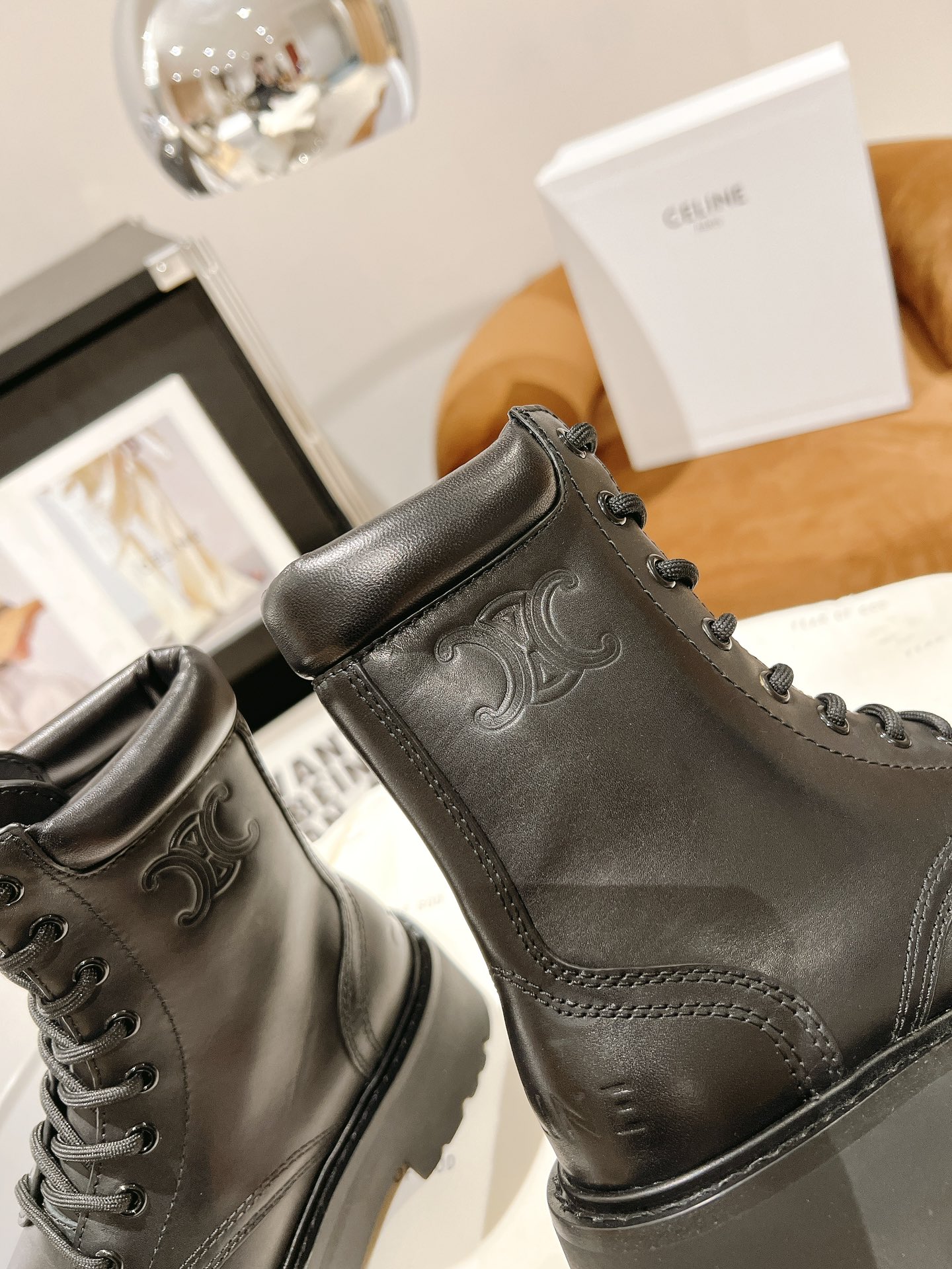 Celine Lace-up Thick-soled Short Boots - Image 6