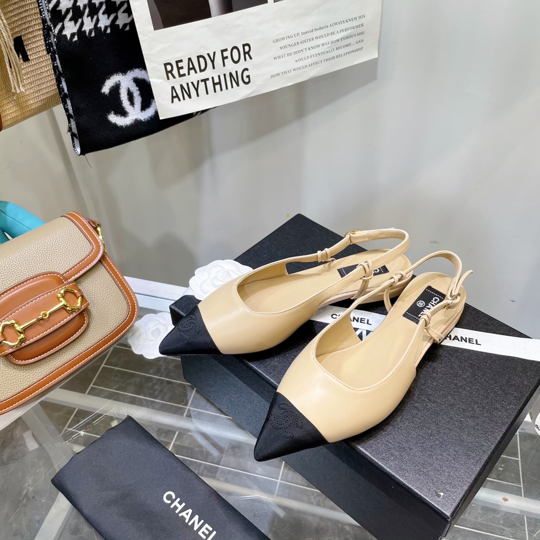 Chanel Beige Pointed Toe Slingback Shoes - Image 6