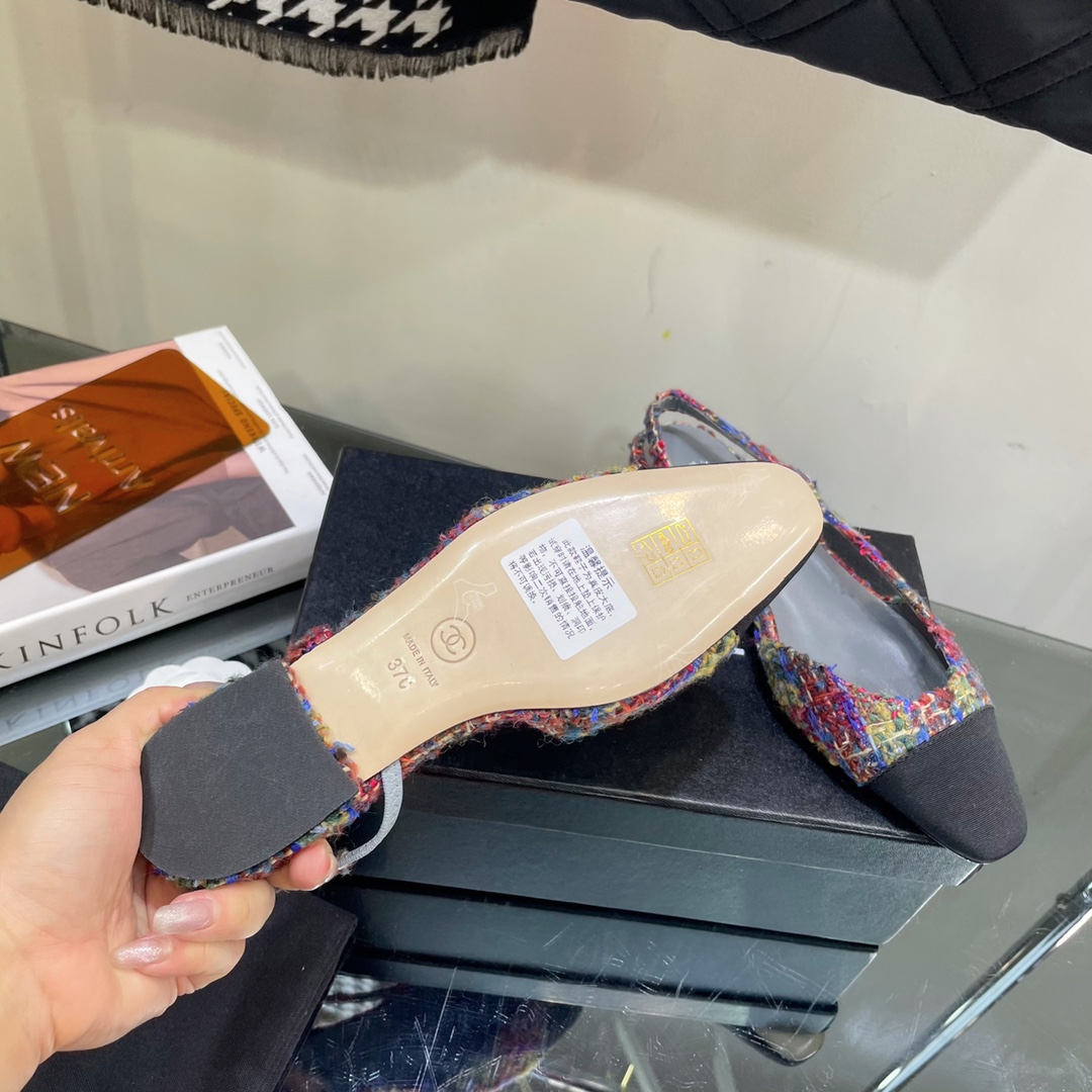 Chanel Tweed Slingback Shoes - Image 7