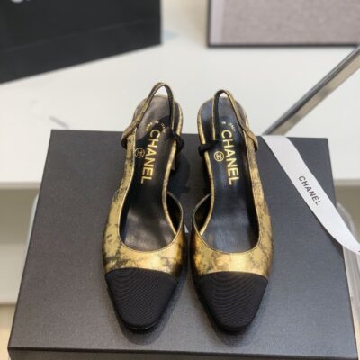 Chanel Gold Slingback Shoes