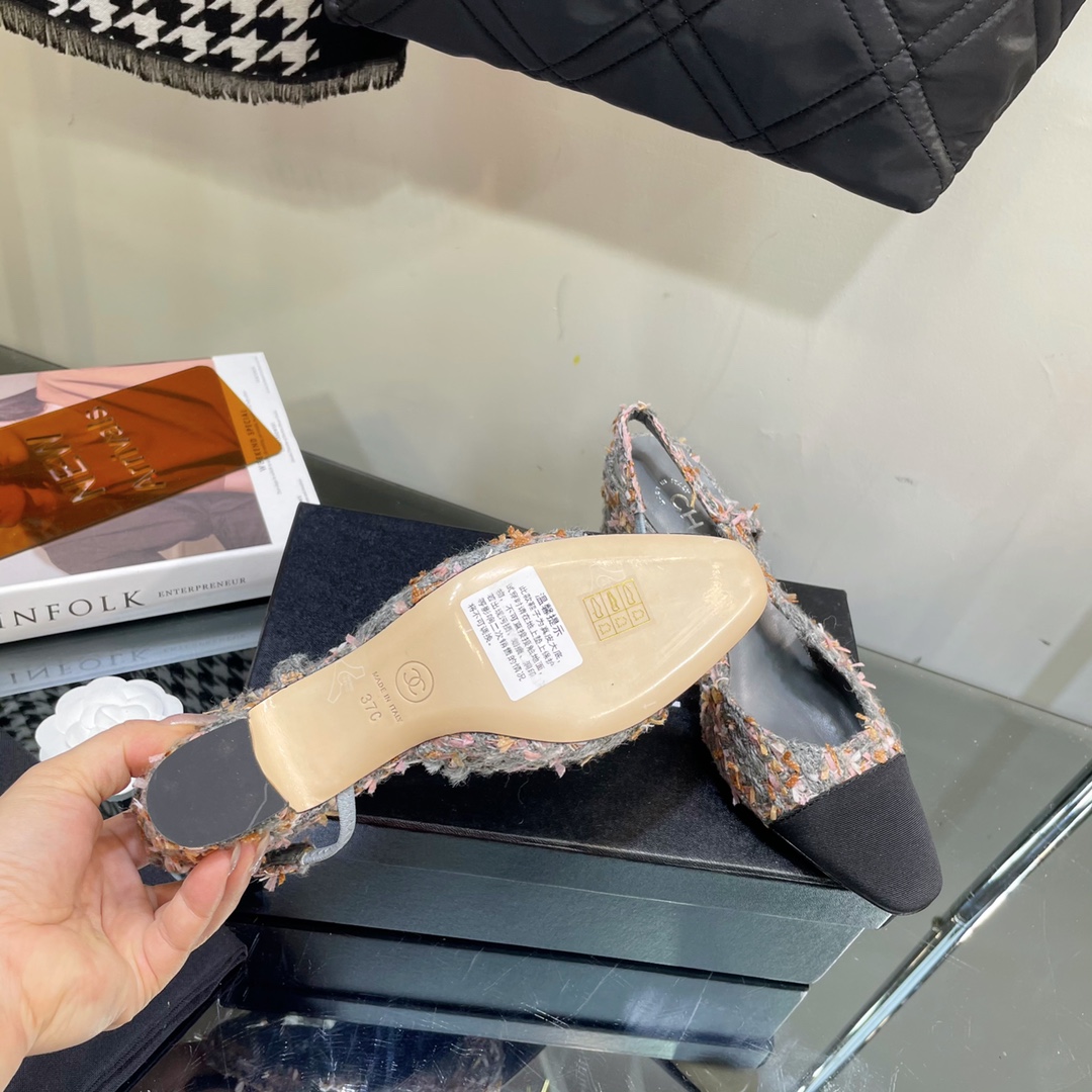 Chanel Tweed Slingback Shoes - Image 9