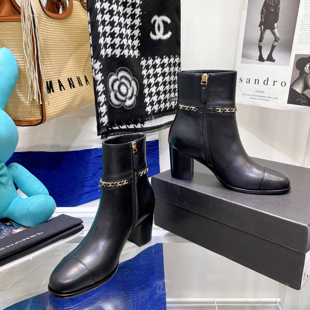 Chanel Round Toe High-heeled Ankle Boots