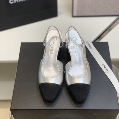 Chanel Silver Slingback Shoes