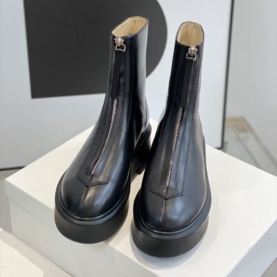 Chanel Black Thick-soled Short Boots with Upper Zipper