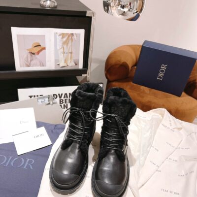 Dior Lace-up Wool Short Boots in Black