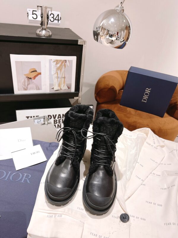 Dior Lace-up Wool Short Boots in Black