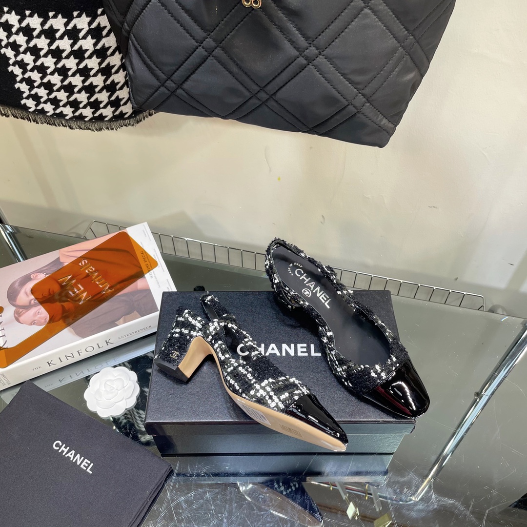 Chanel Tweed Slingback Shoes - Image 10