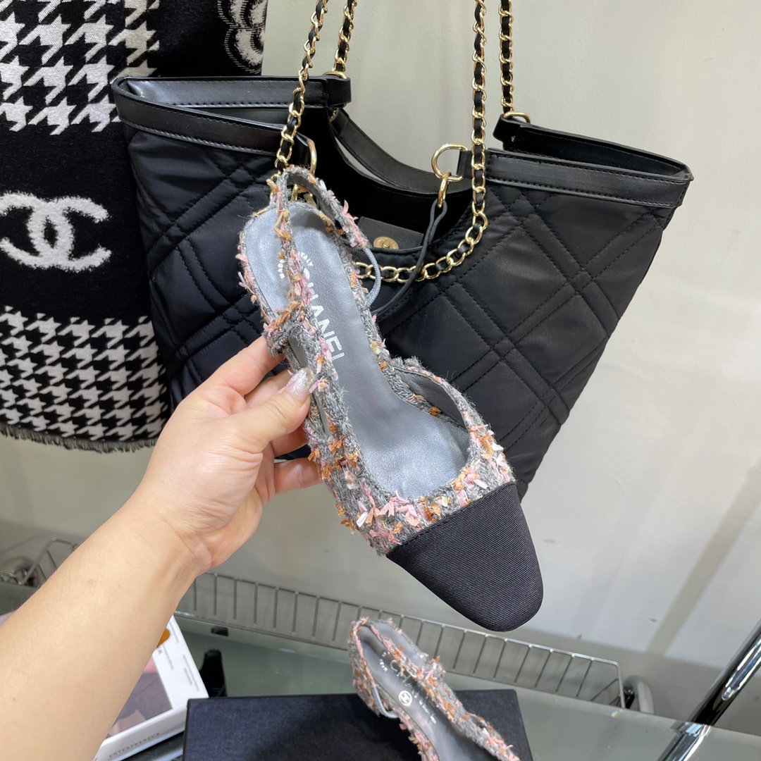 Chanel Tweed Slingback Shoes - Image 10