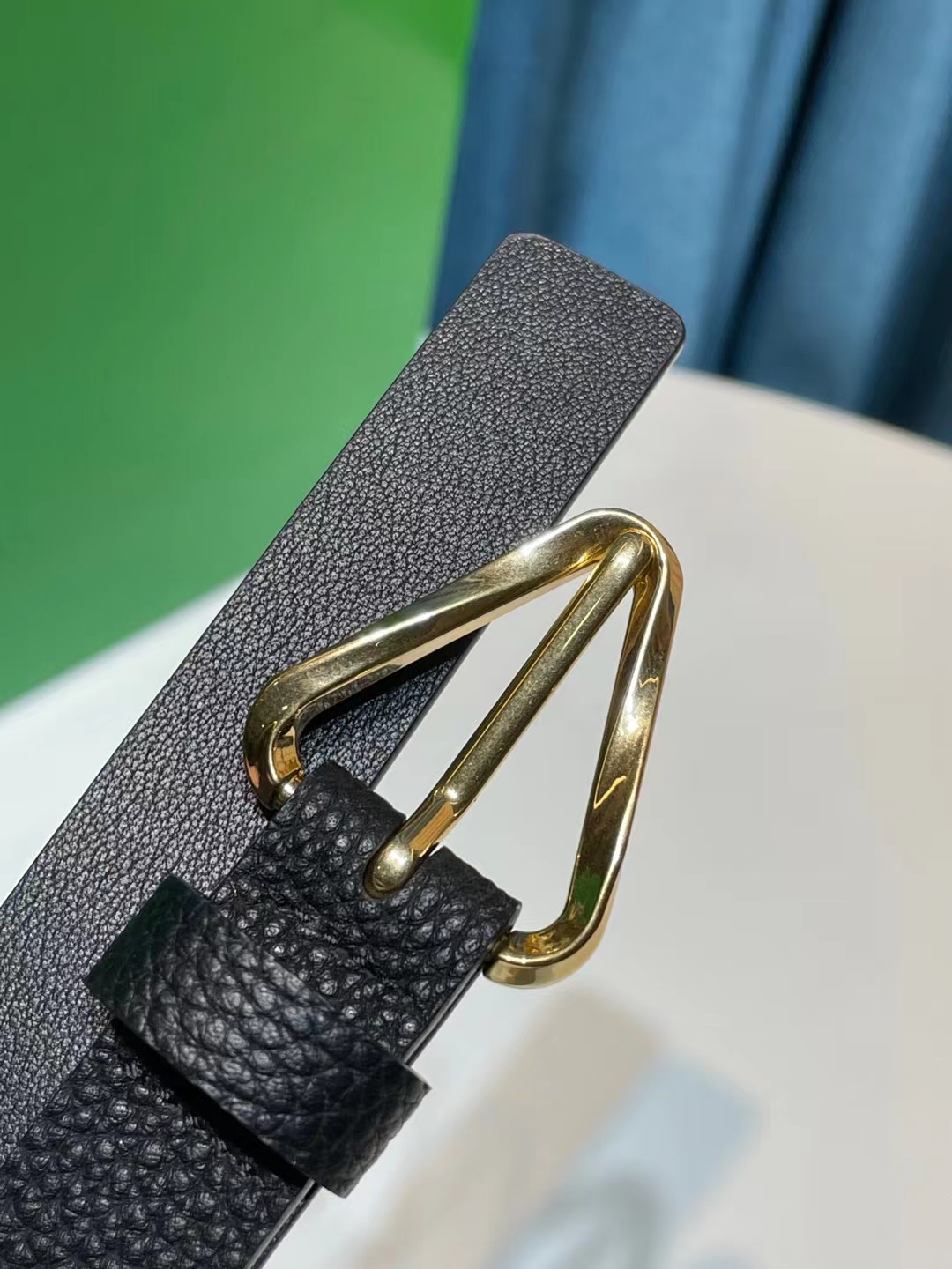 db9bf2_00923c59b90140f6ad5d2627a6218455mv2.jpg Bottega Veneta Triangular Buckle Leather Belt - Image 1