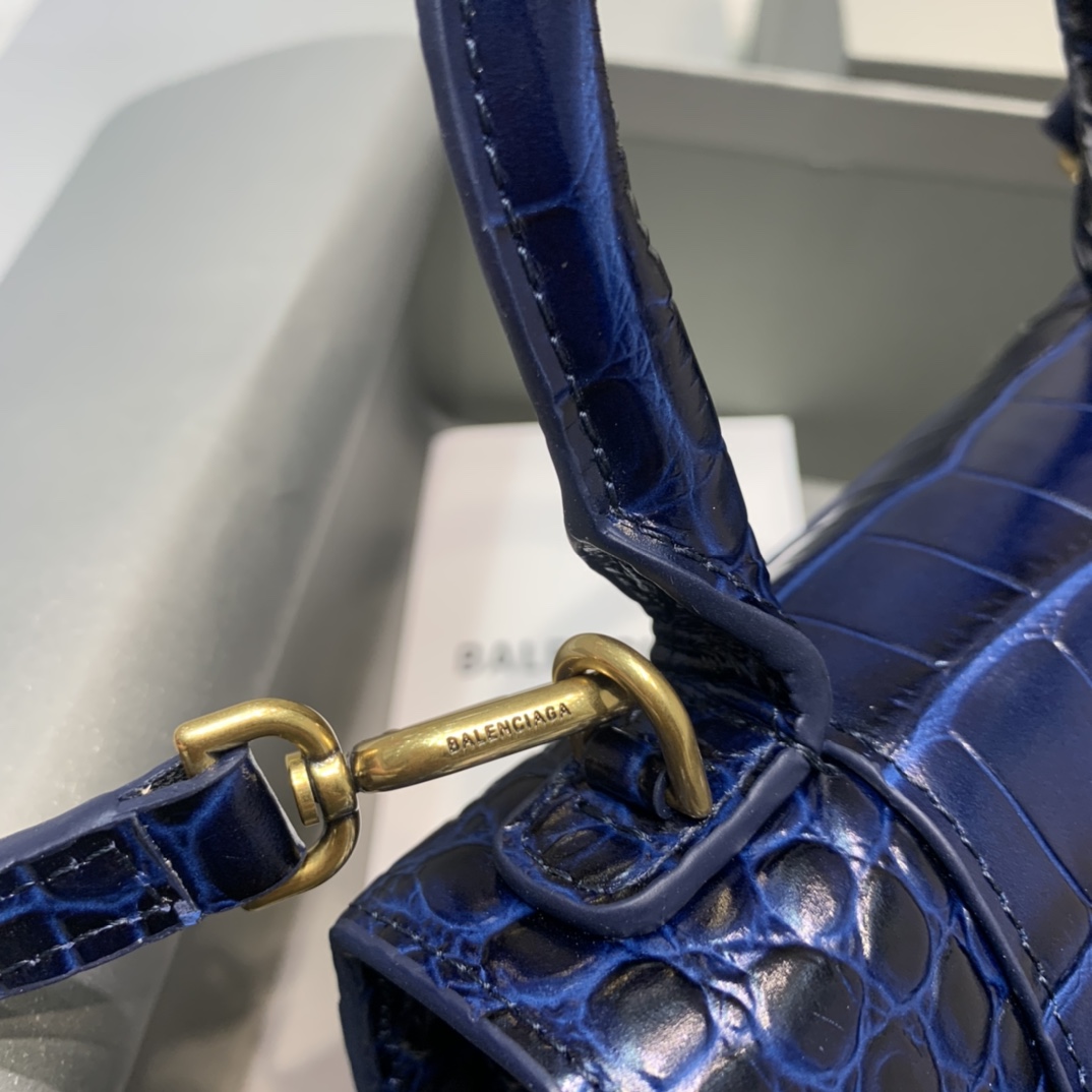 Balenciaga Mini Hourglass Bag in Navy Blue Crocodile Pattern - Image 6