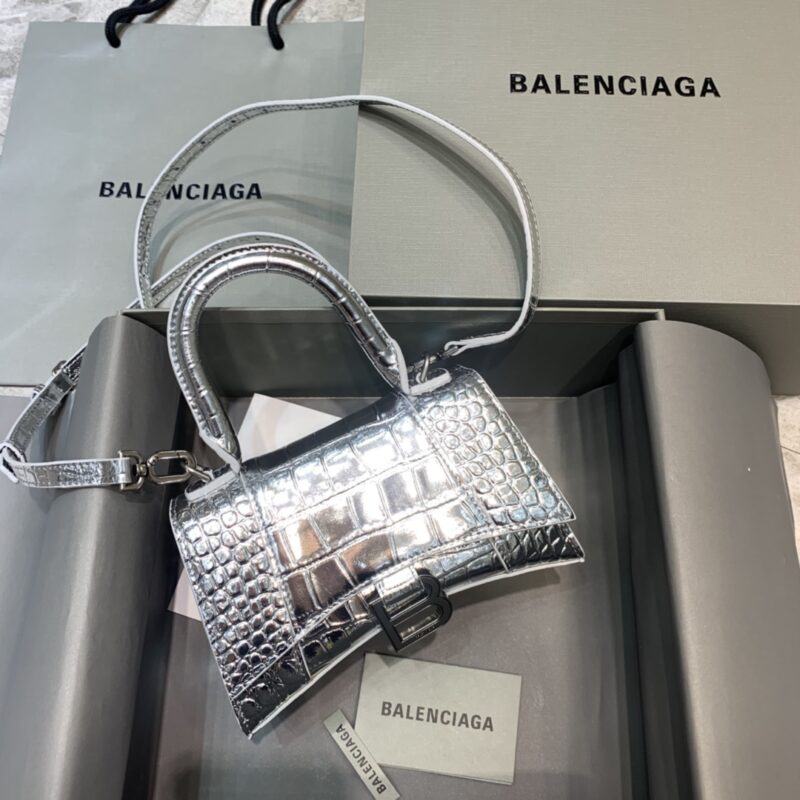 Balenciaga Mini Hourglass Bag in Silver Crocodile Pattern