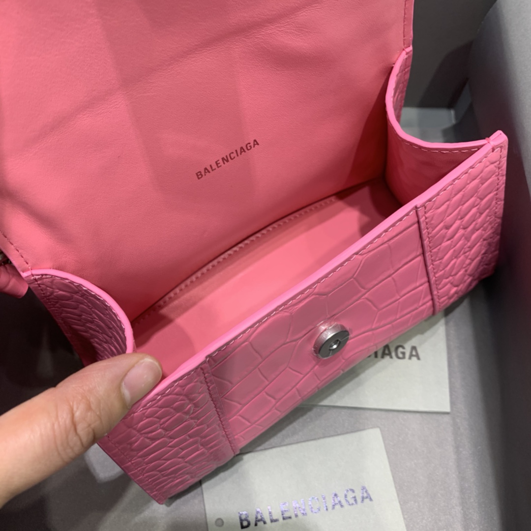 Balenciaga Mini Hourglass Bag in Pink Crocodile Pattern - Image 6