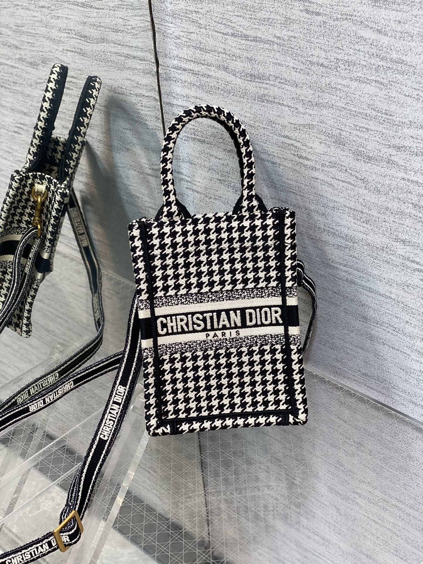 Dior Mini Tote Bag in Black &White Houndstooth - Image 4