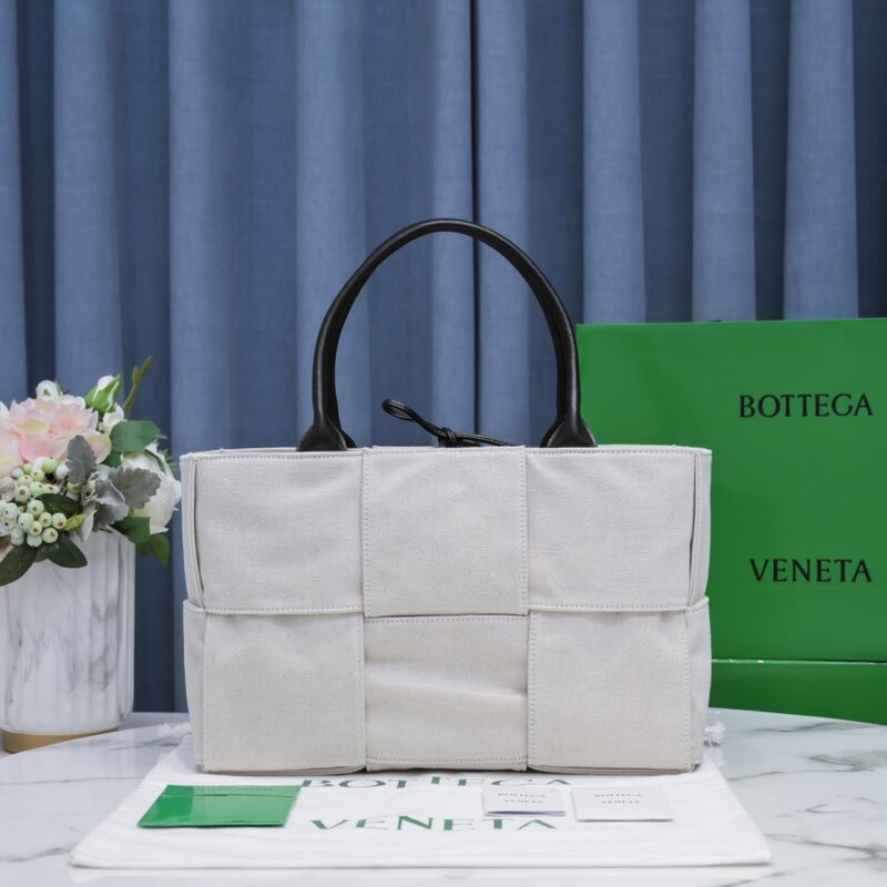 Bottega Veneta Woven Arco Tote Bag in White Linen
