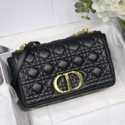 Dior Medium Caro Bag in Black Calfskin