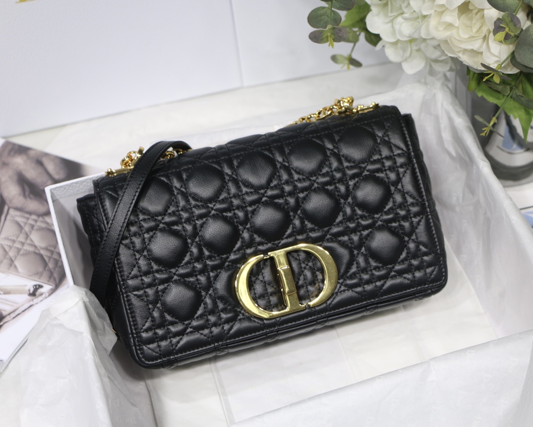 Dior Medium Caro Bag in Black Calfskin