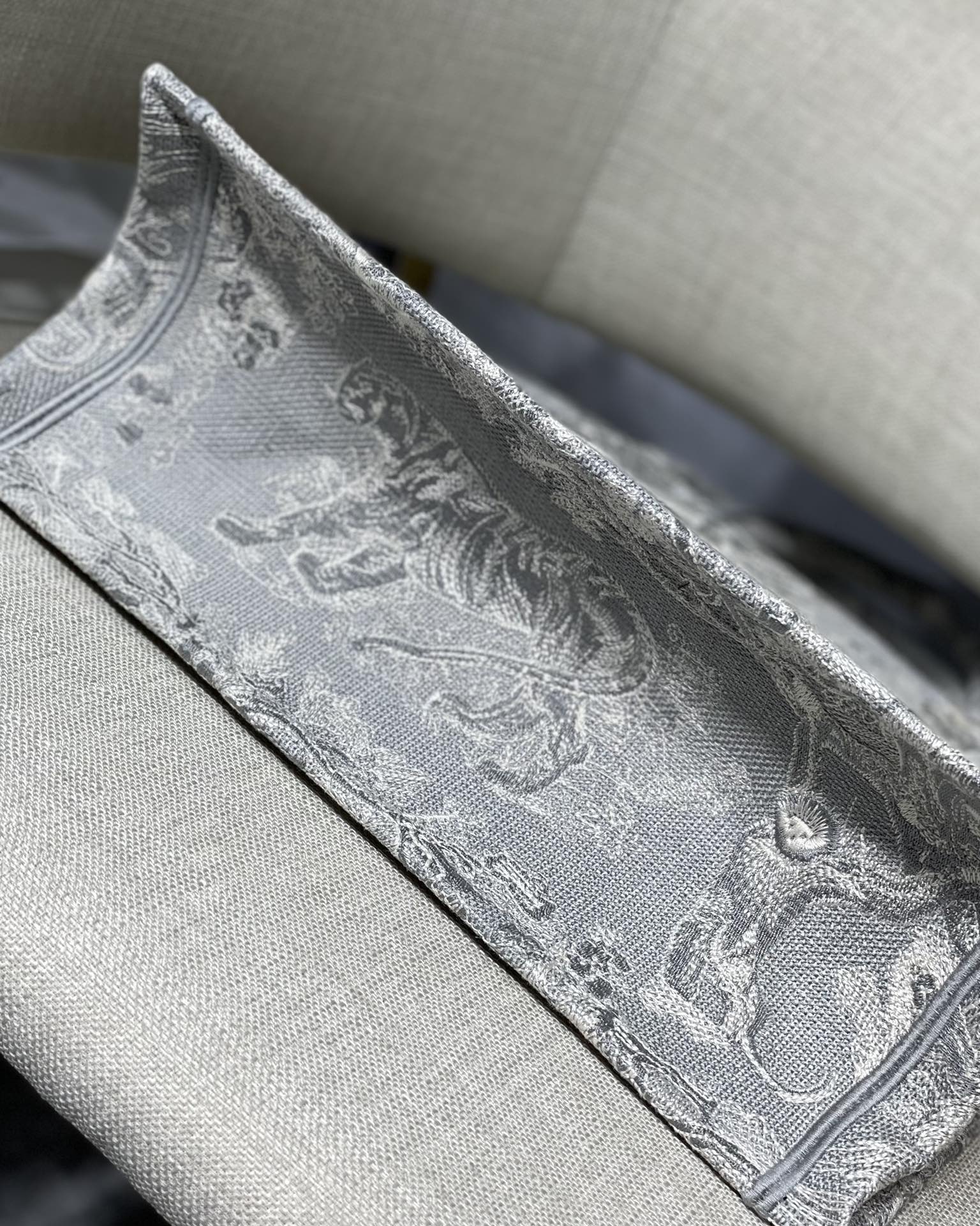 Dior Small Book Tote Bag in Grey Tiger Embroidery - Image 6