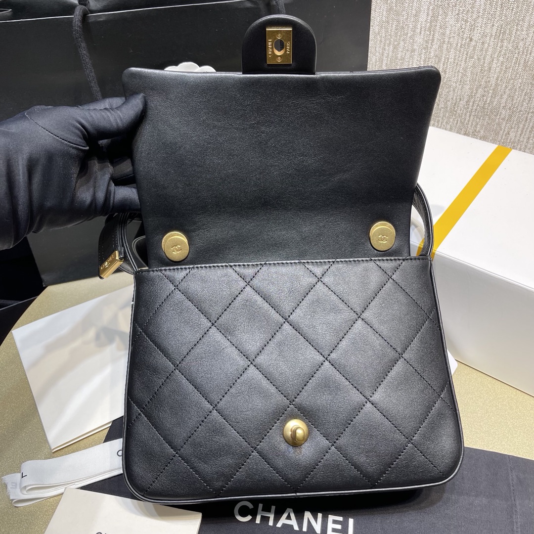 Chanel 21 Classic Square Small Flap Bag in Black Lambskin - Image 10