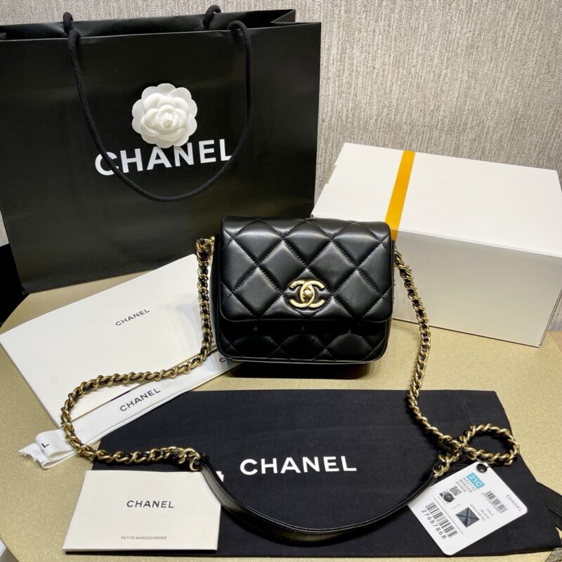 Chanel Chain Mini Flap Bag in Black Leather