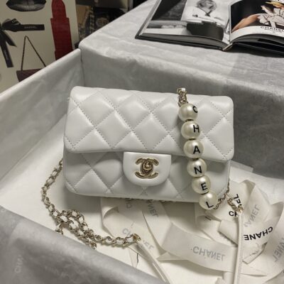 Chanel Pearl Chain Mini Flap Bag in White