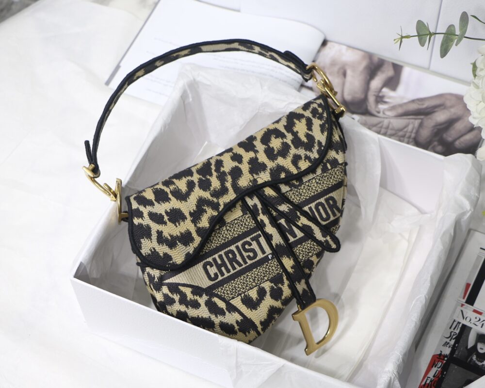 Dior Large Saddle Bag in Beige Leopard Print