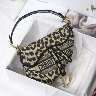 Dior Large Saddle Bag in Beige Leopard Print