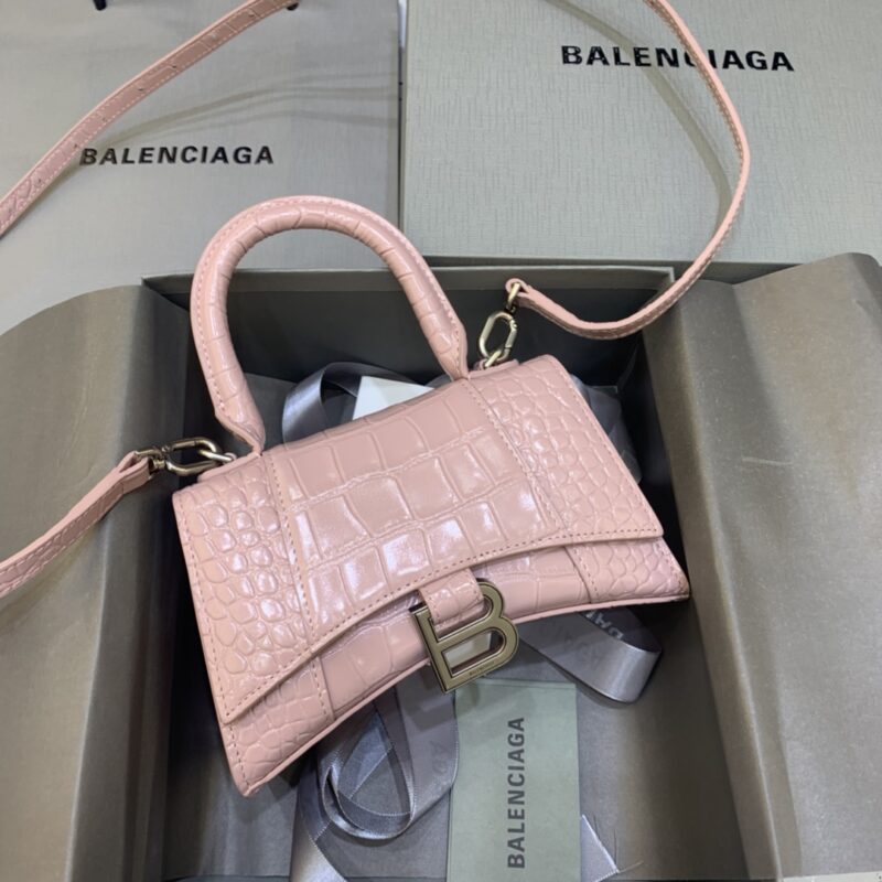 Balenciaga Mini Hourglass Bag in Bean Paste Pink Crocodile Pattern