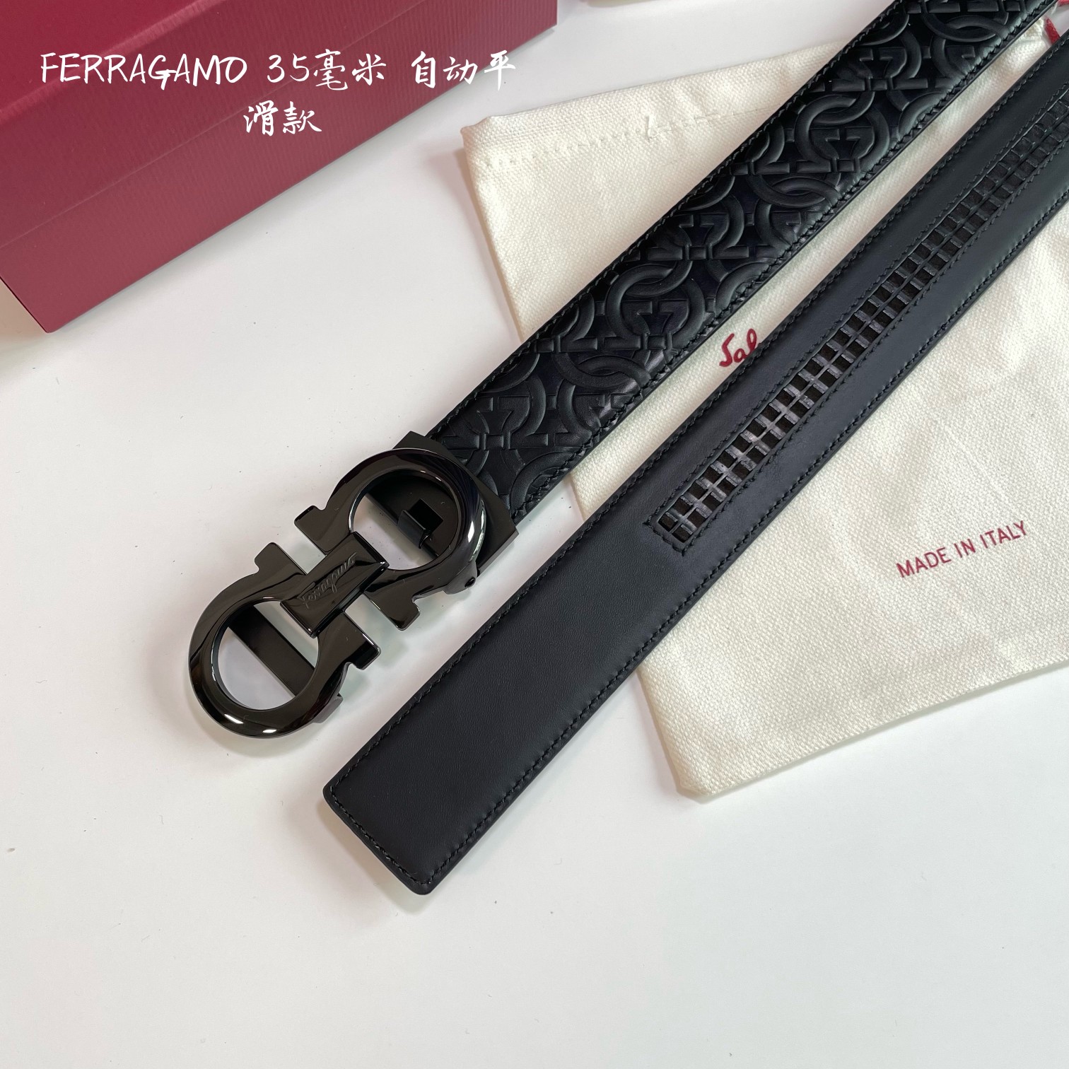 db9bf2_2863cc961db74fa79d438045e567b5bemv2.jpg Ferragamo Logo Buckle Automatic Smoothing Leather Belt - Image 1