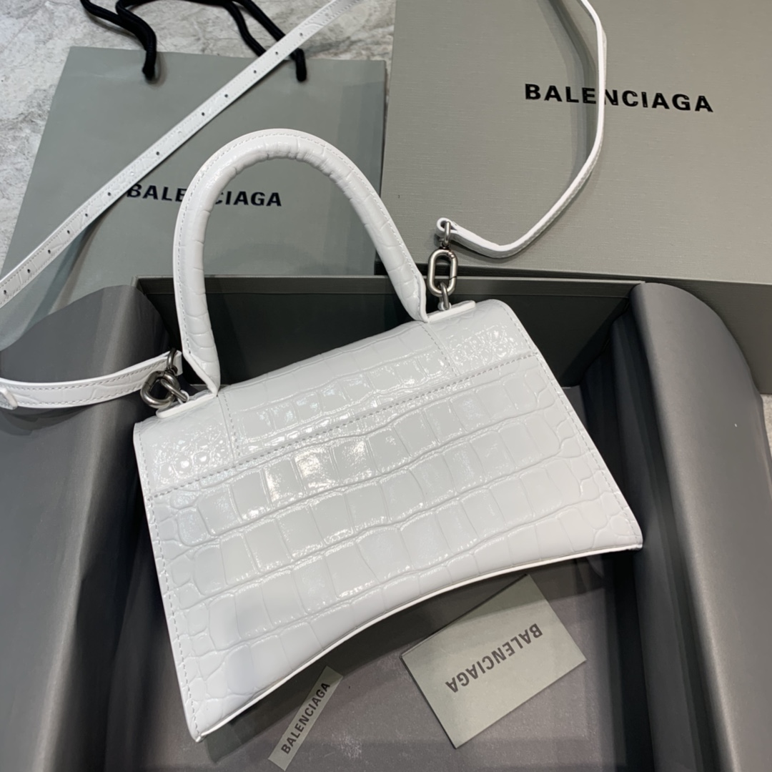 Balenciaga Small Hourglass Bag in White Crocodile Pattern - Image 3