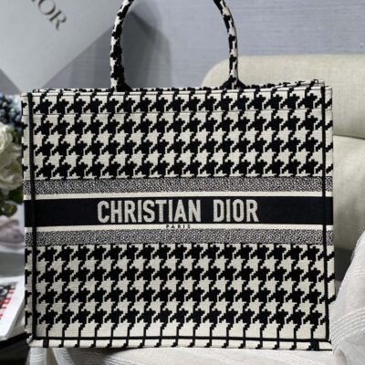 Dior Large Book Tote Bag in Black&White Houndstooth