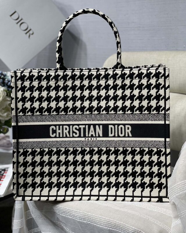 Dior Large Book Tote Bag in Black&White Houndstooth