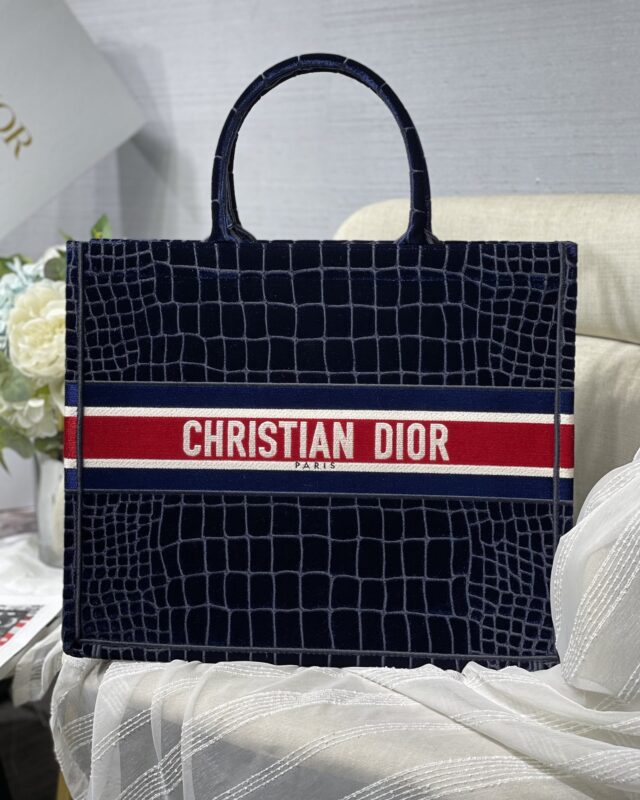 Dior Large Tote Bag in Velvet Blue Crocodile Pattern