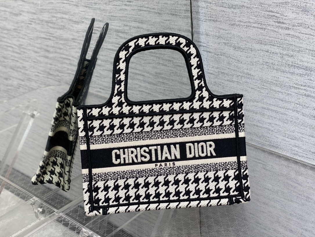 Dior Small Tote Bag in Black & White Houndstooth - Image 4