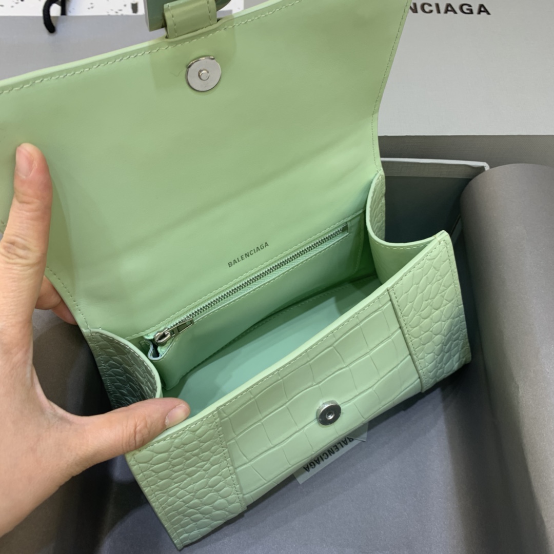 Balenciaga Small Hourglass Bag in Mint Green Crocodile Pattern - Image 8