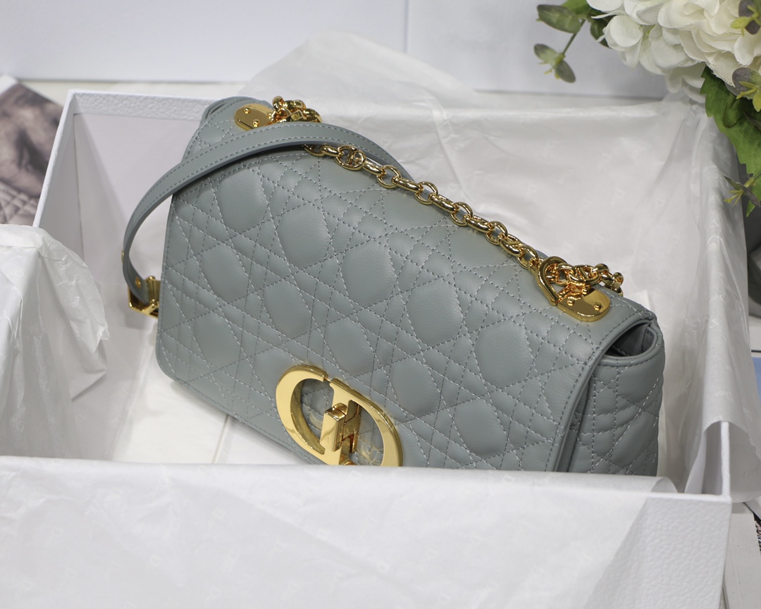 Dior Medium Caro Bag in Grey Calfskin - Image 7