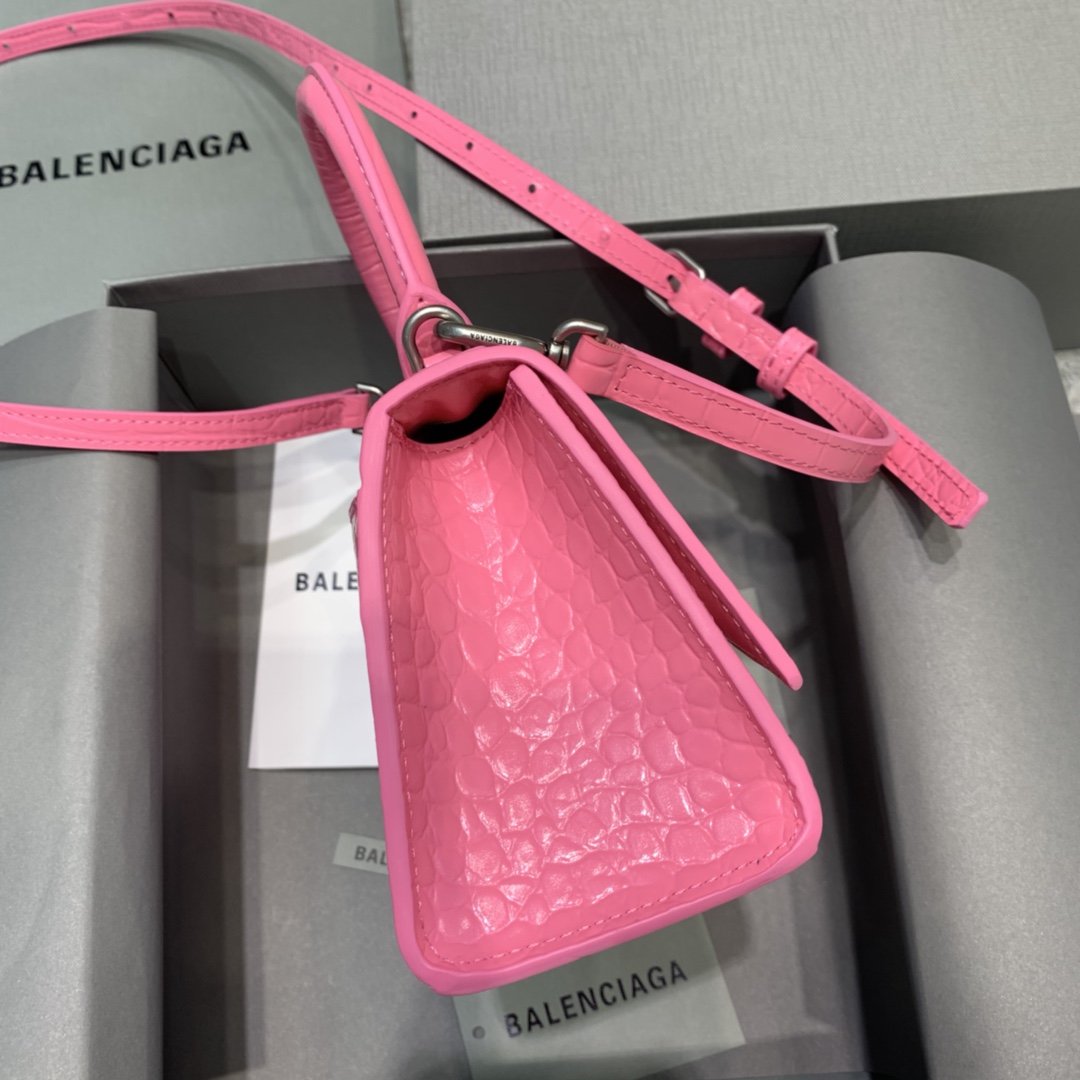Balenciaga Mini Hourglass Bag in Pink Crocodile Pattern - Image 4