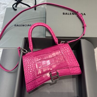 Balenciaga Small Hourglass Bag in Rose Red Crocodile Pattern