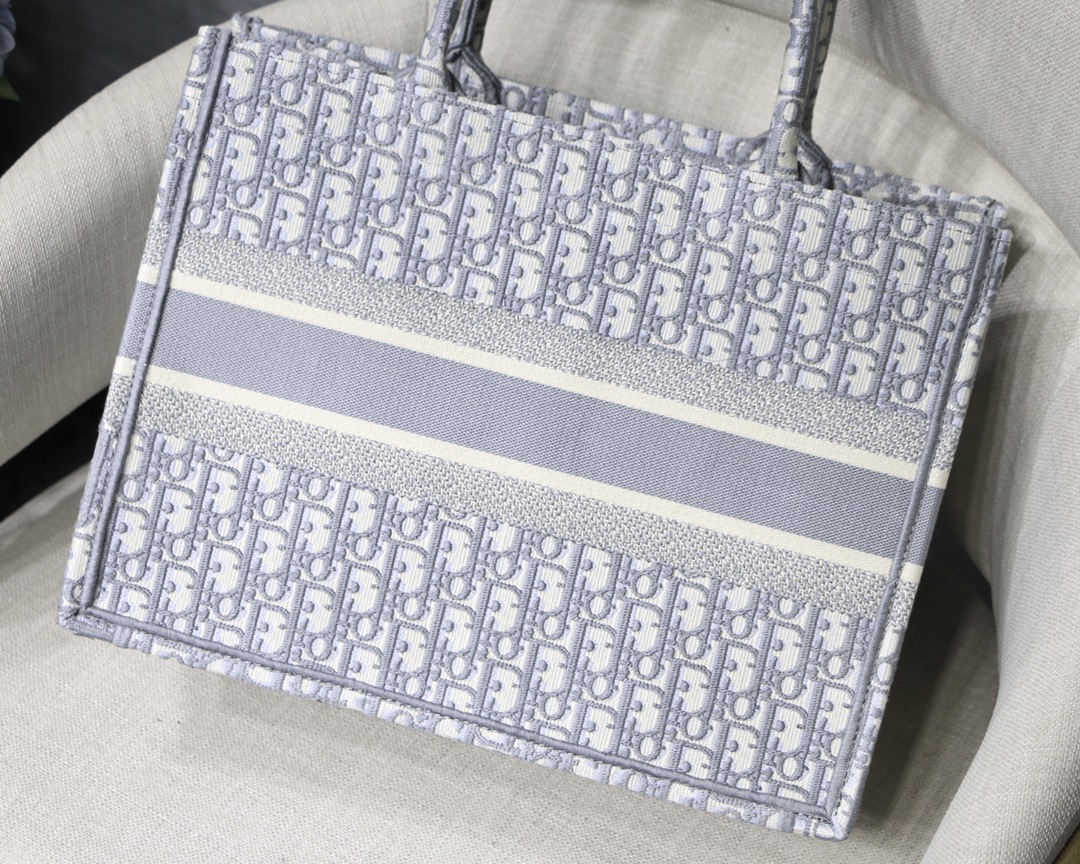 Dior Small Book Tote Bag in Bluish Grey Monogram - Image 3
