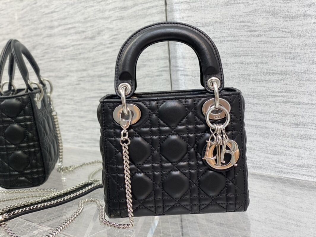 Lady Dior Mini Bag in Black Sheepskin
