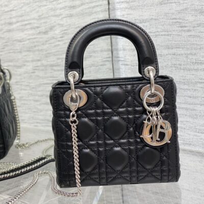 Lady Dior Mini Bag in Black Sheepskin