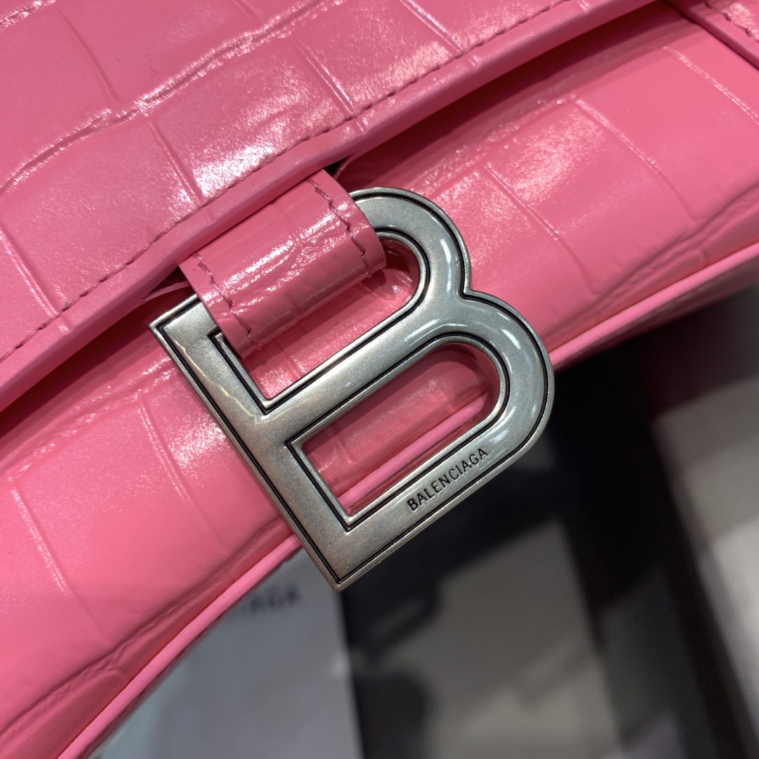 Balenciaga Small Hourglass Bag in Pink Crocodile Pattern - Image 6