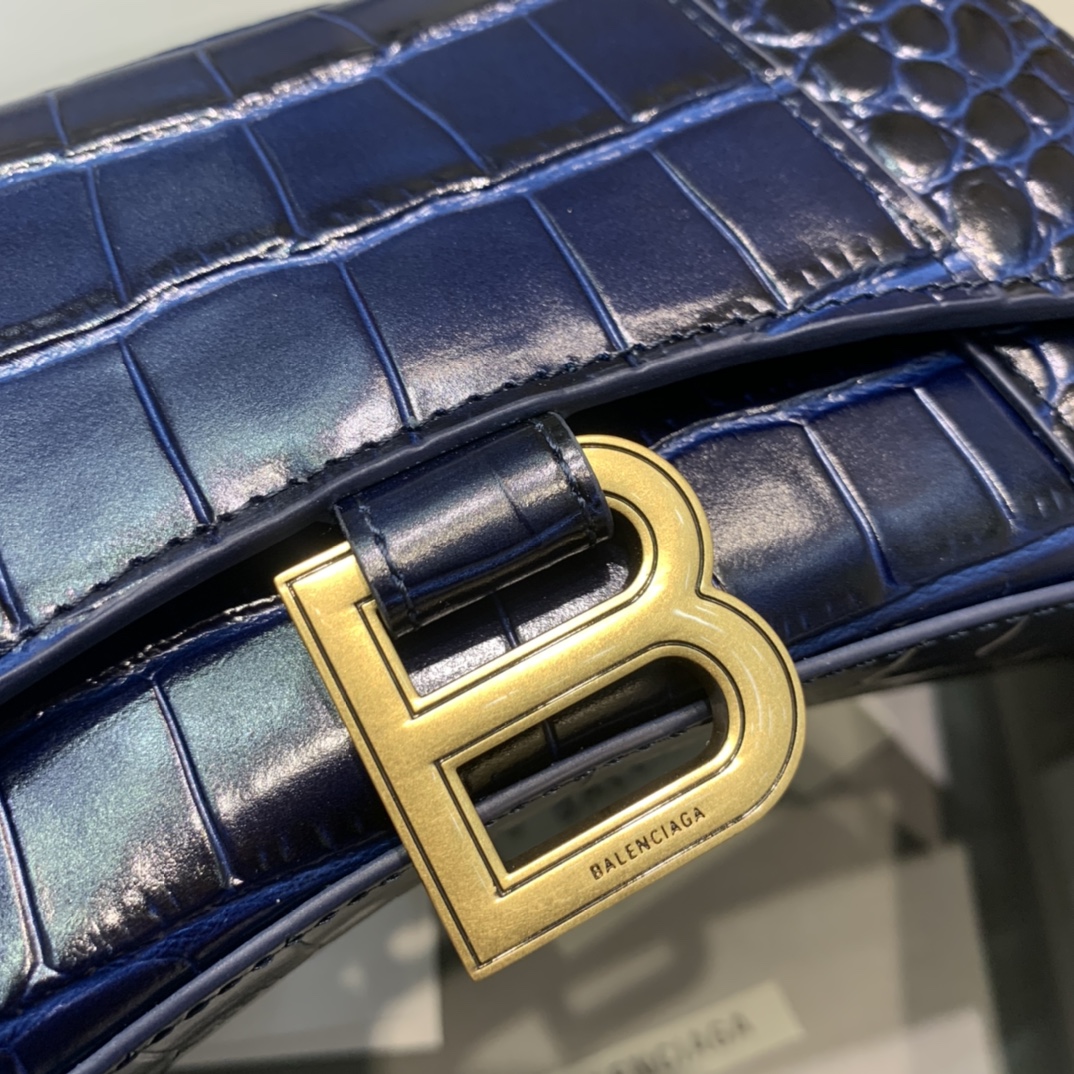 Balenciaga Mini Hourglass Bag in Navy Blue Crocodile Pattern - Image 5